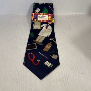 Save the‎ Children Navy Blue Cassandra My Favorite Doctor Silk Necktie Tie NEW